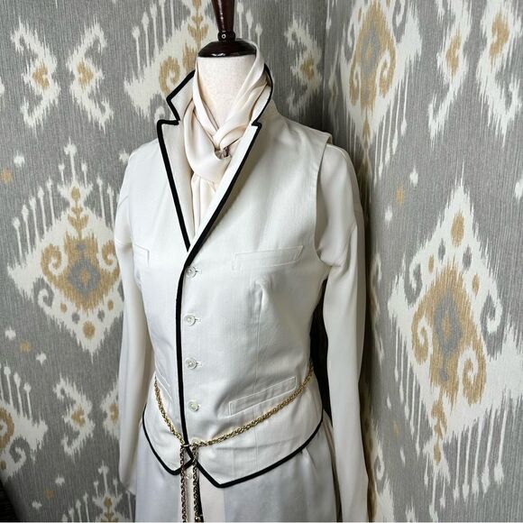 Ralph Lauren Cream with Black Trim Brushed Moleskin Cotton Waist Coat Gilet Vest - Picture 11 of 16